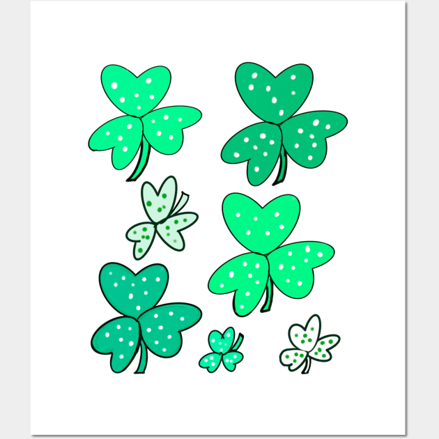 Clover Shamrocks - green three leaf clovers shamrock. The National flower of Ireland The best Irish gift ideas 2022 Wall Art by Artonmytee